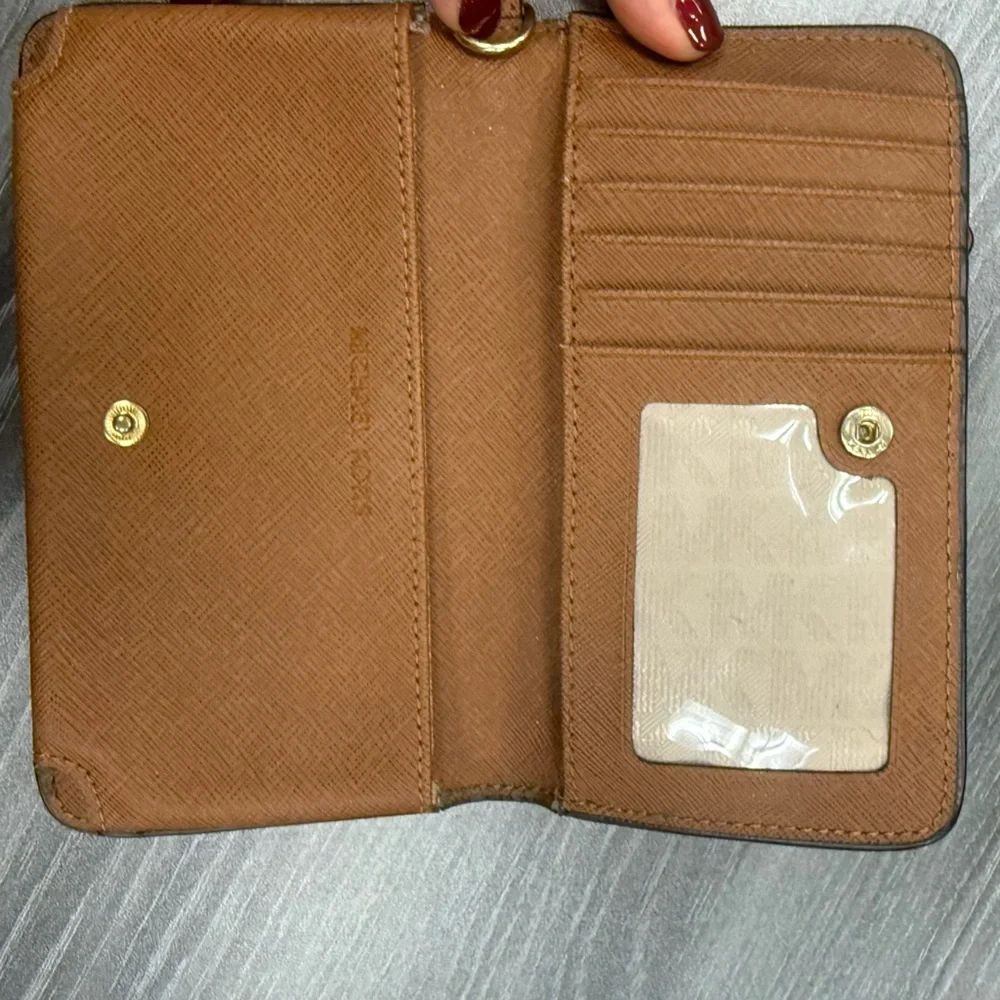 Michael Kors Brown and Tan Logo Wallet with Gold Accents